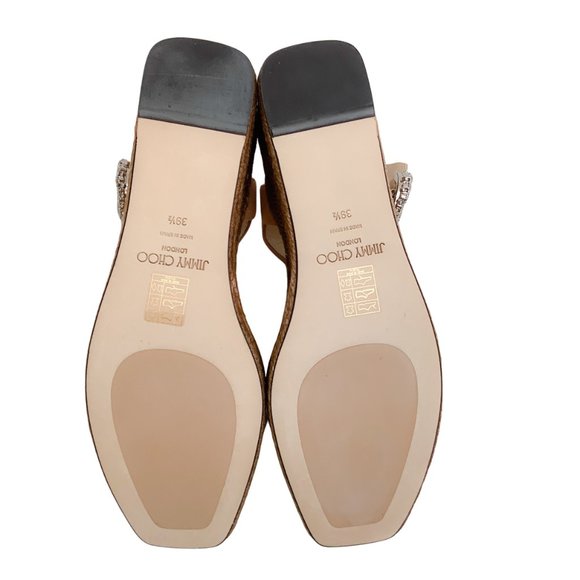 Jimmy Choo Caramel Suede Mirabelle Sandals with Crystal Buckle - Picture 9 of 10